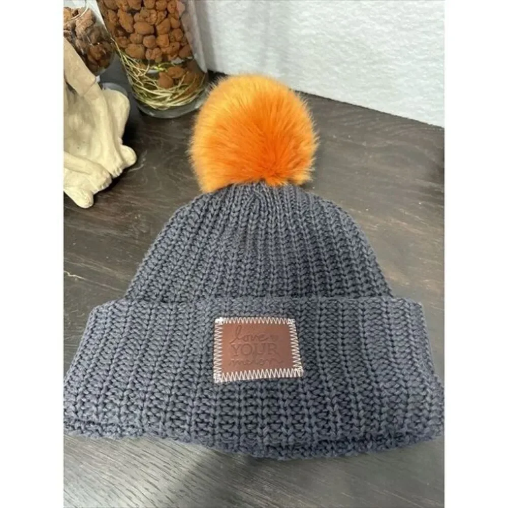 Love Your Melon Blue With Orange Pom Beanie‎